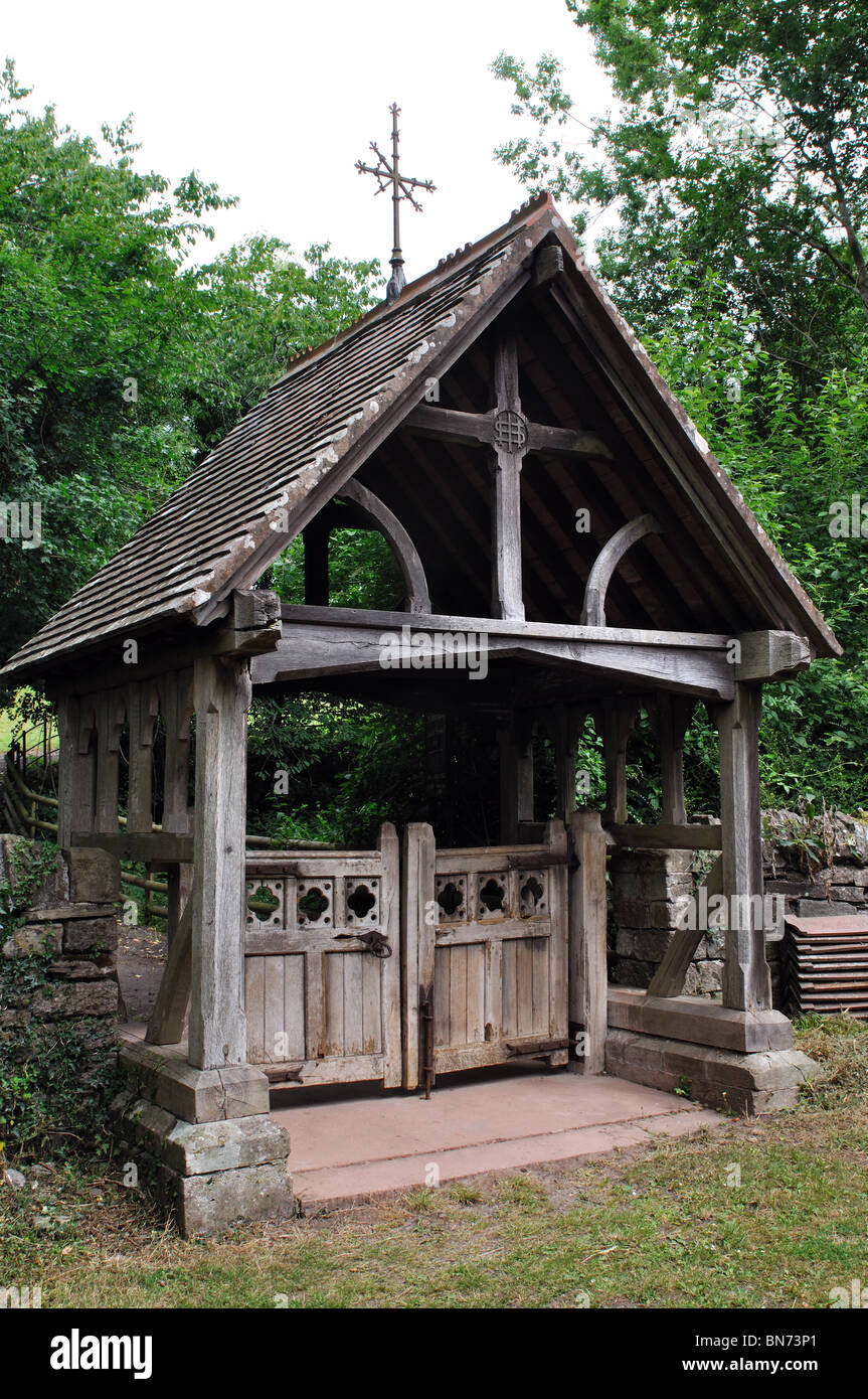 Lychgate at St. Cadoc`s Church, Llangattock Vibon Avel, Monmouthshire, Wales, UK Stock Photo